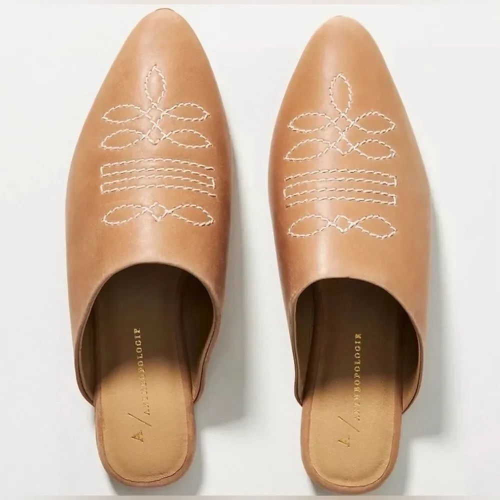 Anthropologie Western Mules - honey tan